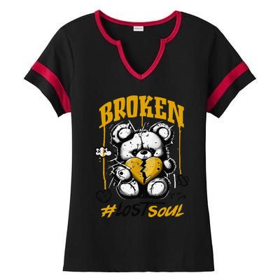 Yellow Ochre Black White Color Match Ladies Halftime Notch Neck Tee