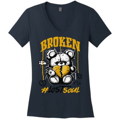 Yellow Ochre Black White Color Match Women's V-Neck T-Shirt