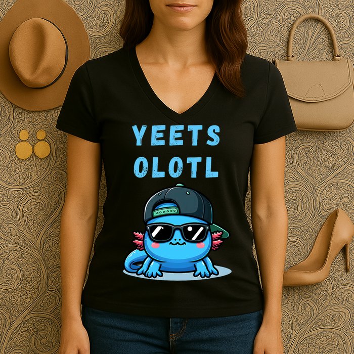 Yeets Olotl Funny Axolotl Yeet, Yeet Quote Funny Saying Women's V-Neck T-Shirt