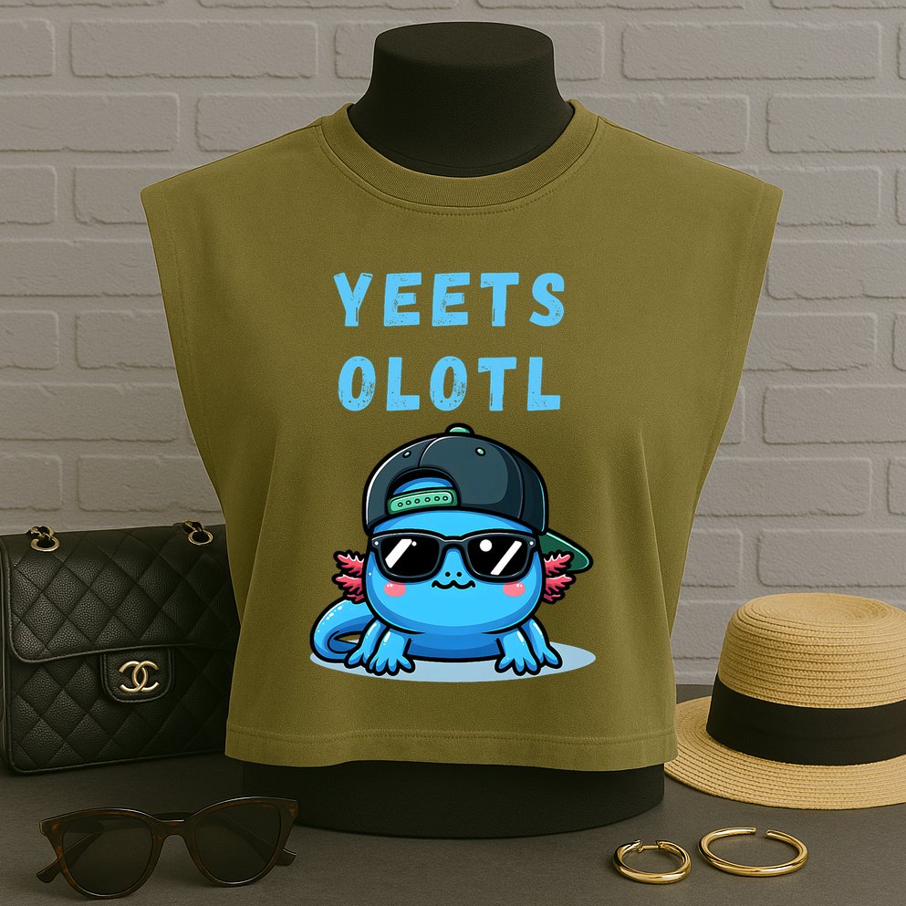 Yeets Olotl Funny Axolotl Yeet, Yeet Quote Funny Saying Garment-Dyed Women's Muscle Tee