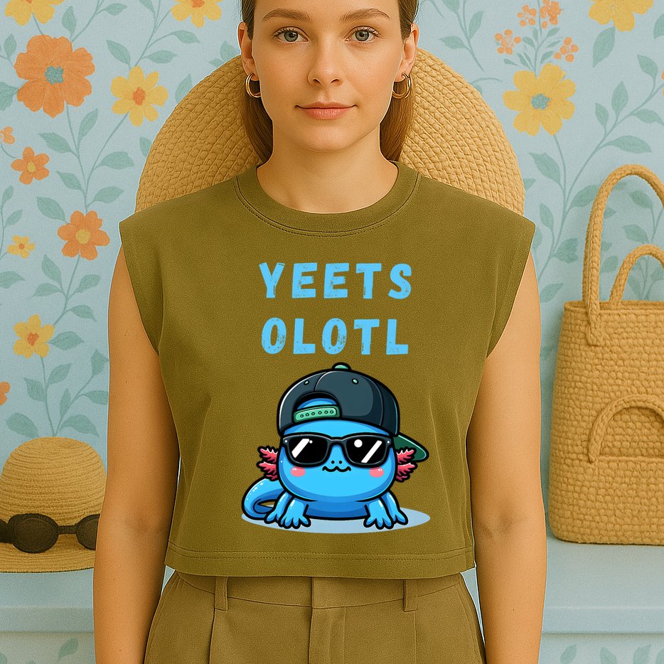 Yeets Olotl Funny Axolotl Yeet, Yeet Quote Funny Saying Garment-Dyed Women's Muscle Tee