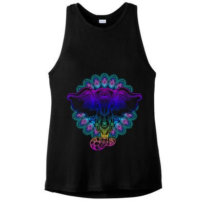 Yoga Elephant Aesthetic Ornate Stylized Ladies PosiCharge Tri-Blend Wicking Tank
