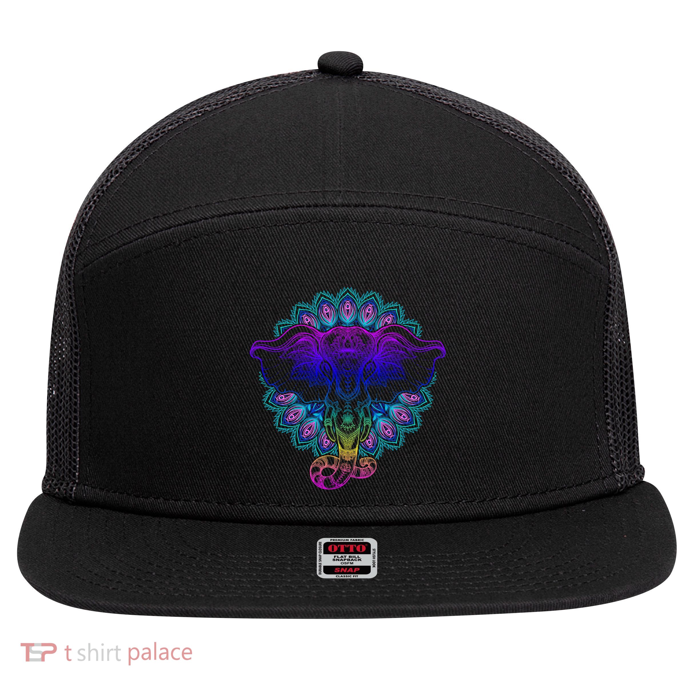 Yoga Elephant Aesthetic Ornate Stylized 7 Panel Mesh Trucker Snapback Hat