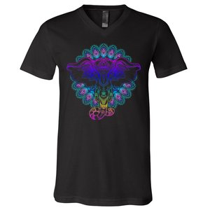 Yoga Elephant Aesthetic Ornate Stylized V-Neck T-Shirt