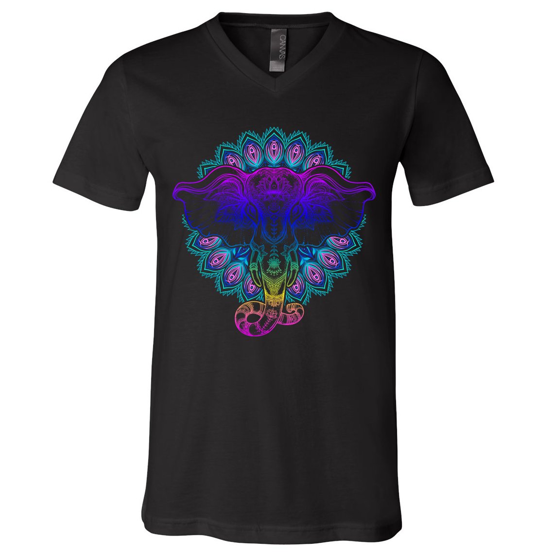 Yoga Elephant Aesthetic Ornate Stylized V-Neck T-Shirt