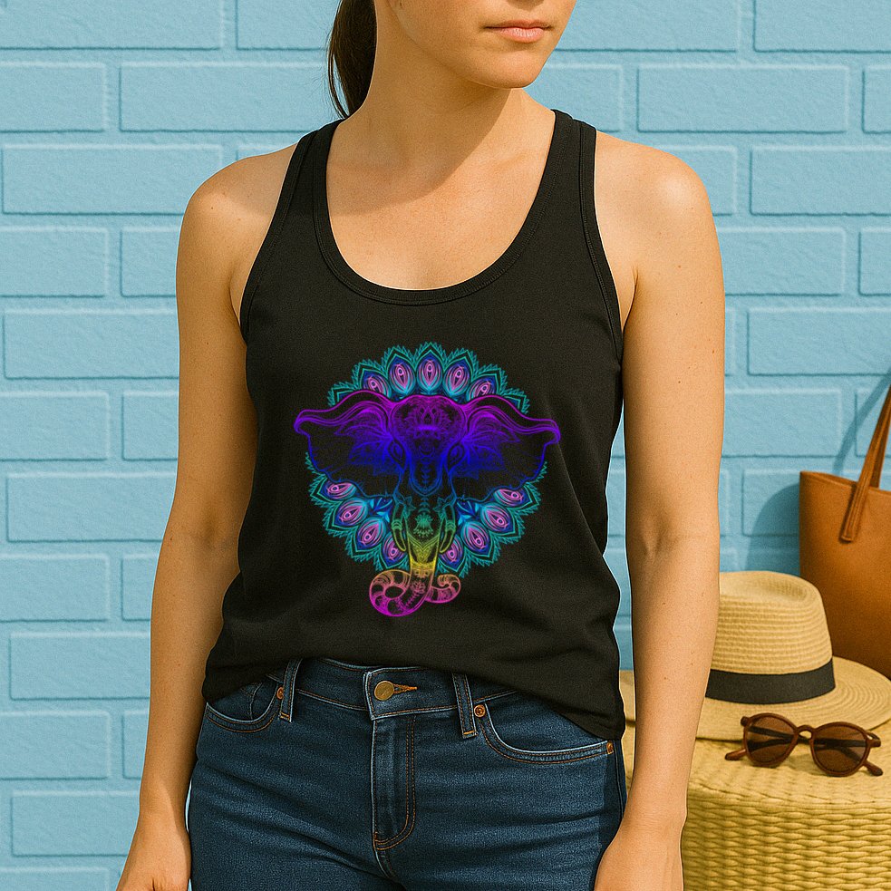 Yoga Elephant Aesthetic Ornate Stylized Womens Tank Top