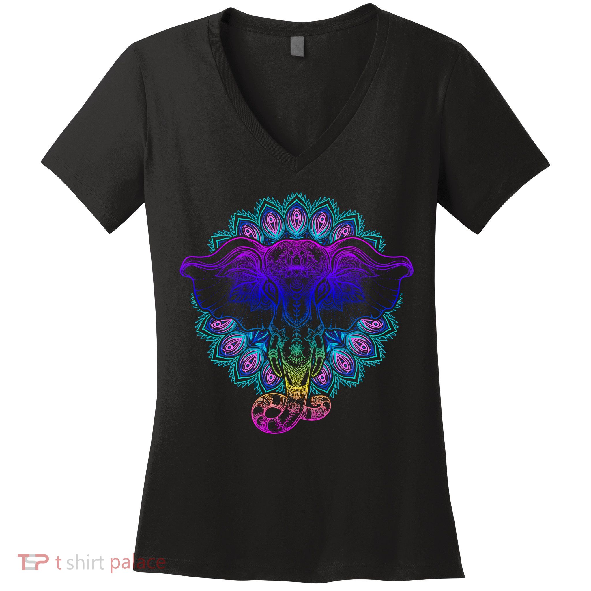 Yoga Elephant Aesthetic Ornate Stylized Women's V-Neck T-Shirt