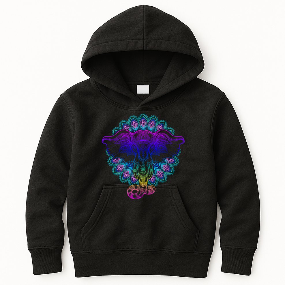 Yoga Elephant Aesthetic Ornate Stylized Kids Hoodie