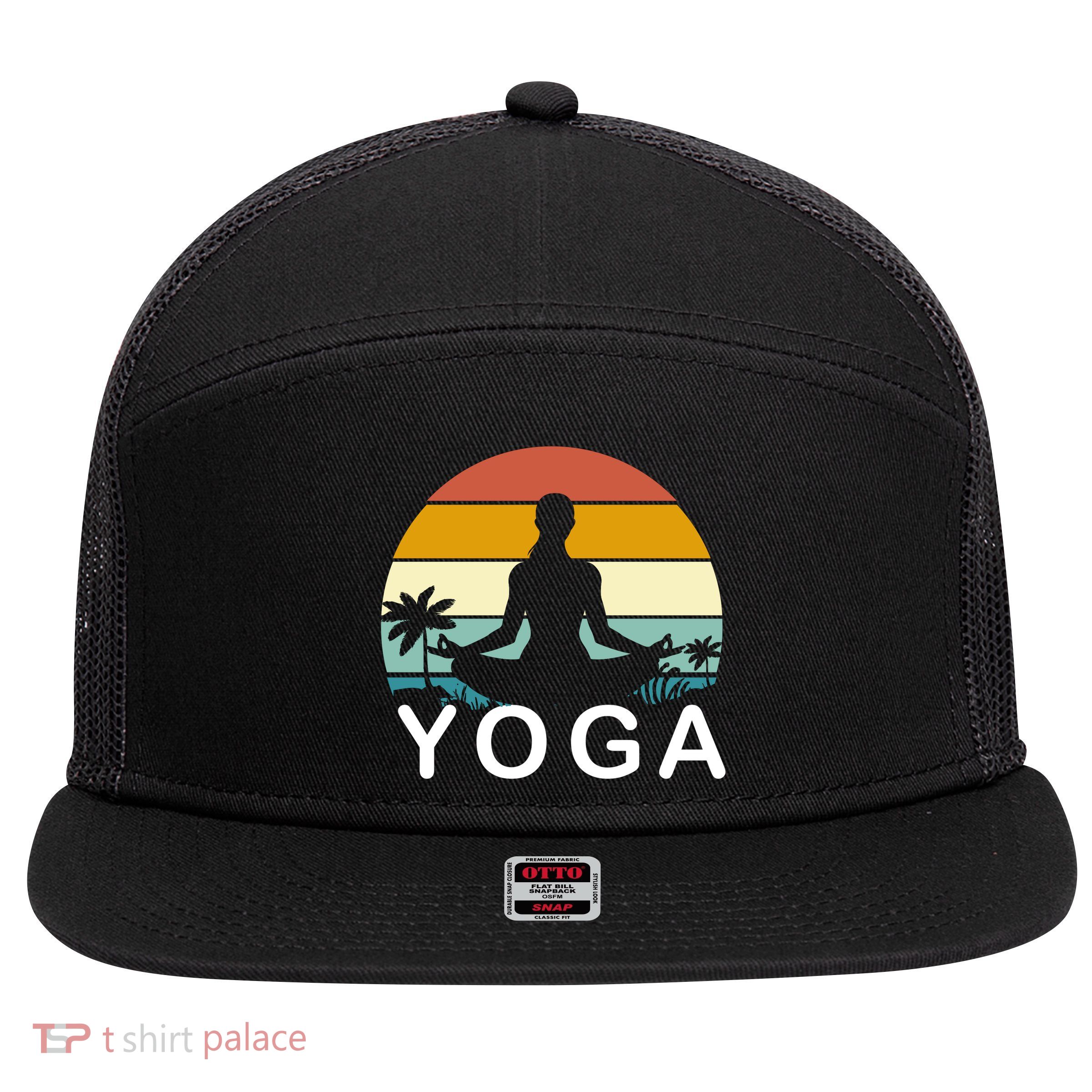 Yoga In Paradise Sunset Retro Vibes 7 Panel Mesh Trucker Snapback Hat