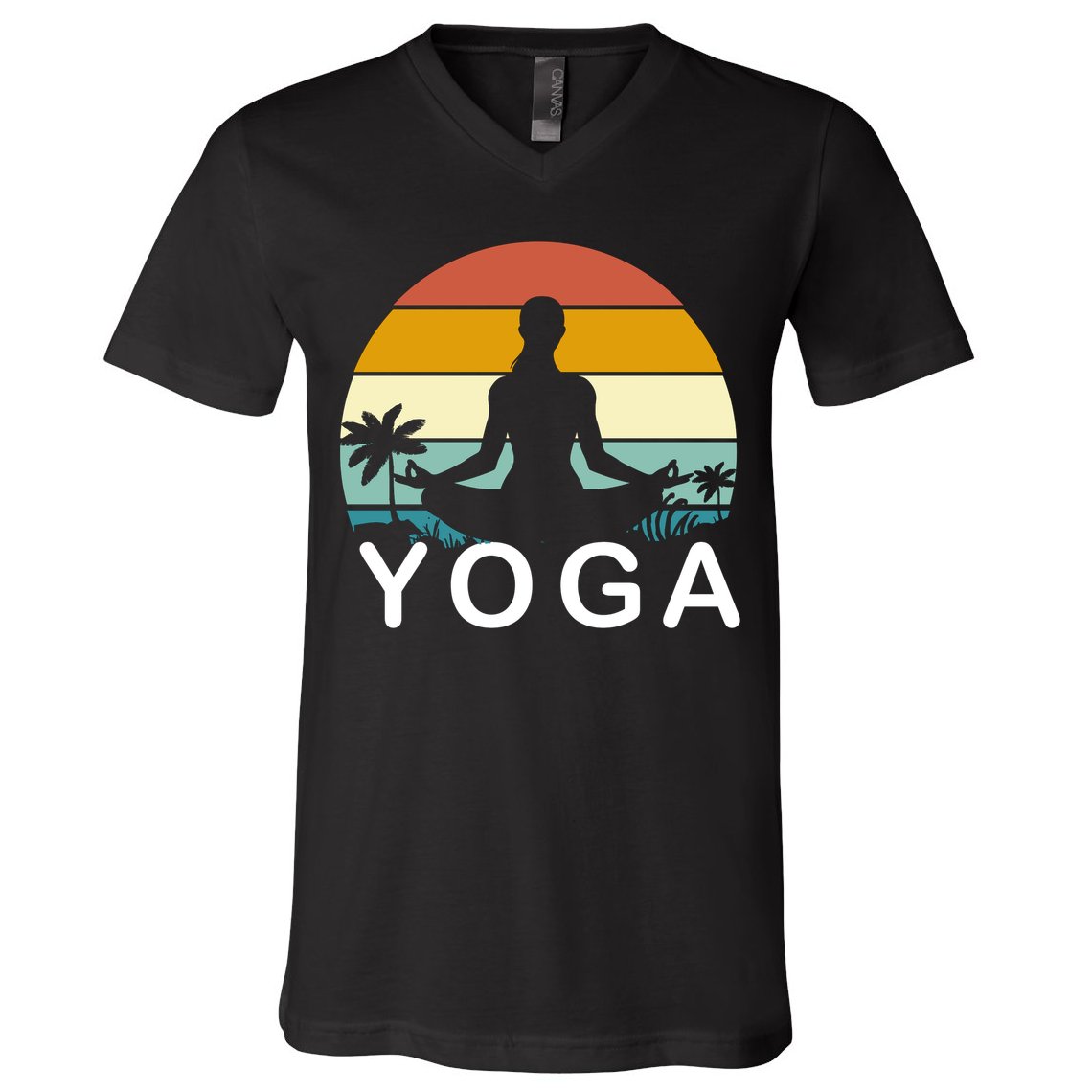 Yoga In Paradise Sunset Retro Vibes V-Neck T-Shirt