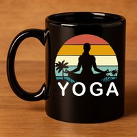 Yoga In Paradise Sunset Retro Vibes 11oz C Handle Ceramic Mug