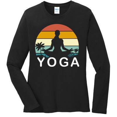 Yoga In Paradise Sunset Retro Vibes Ladies Long Sleeve Shirt