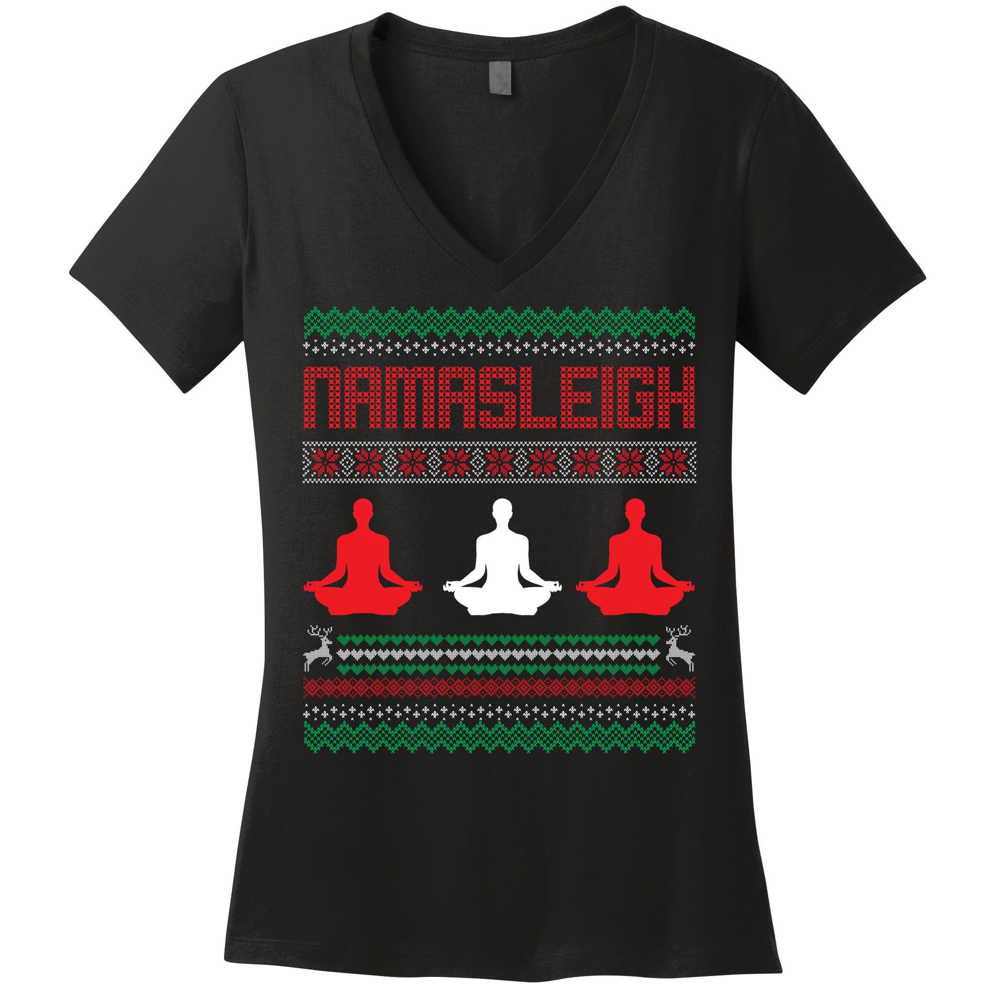 Yoga Namasleigh Ugly Christmas Sweater Women's V-Neck T-Shirt