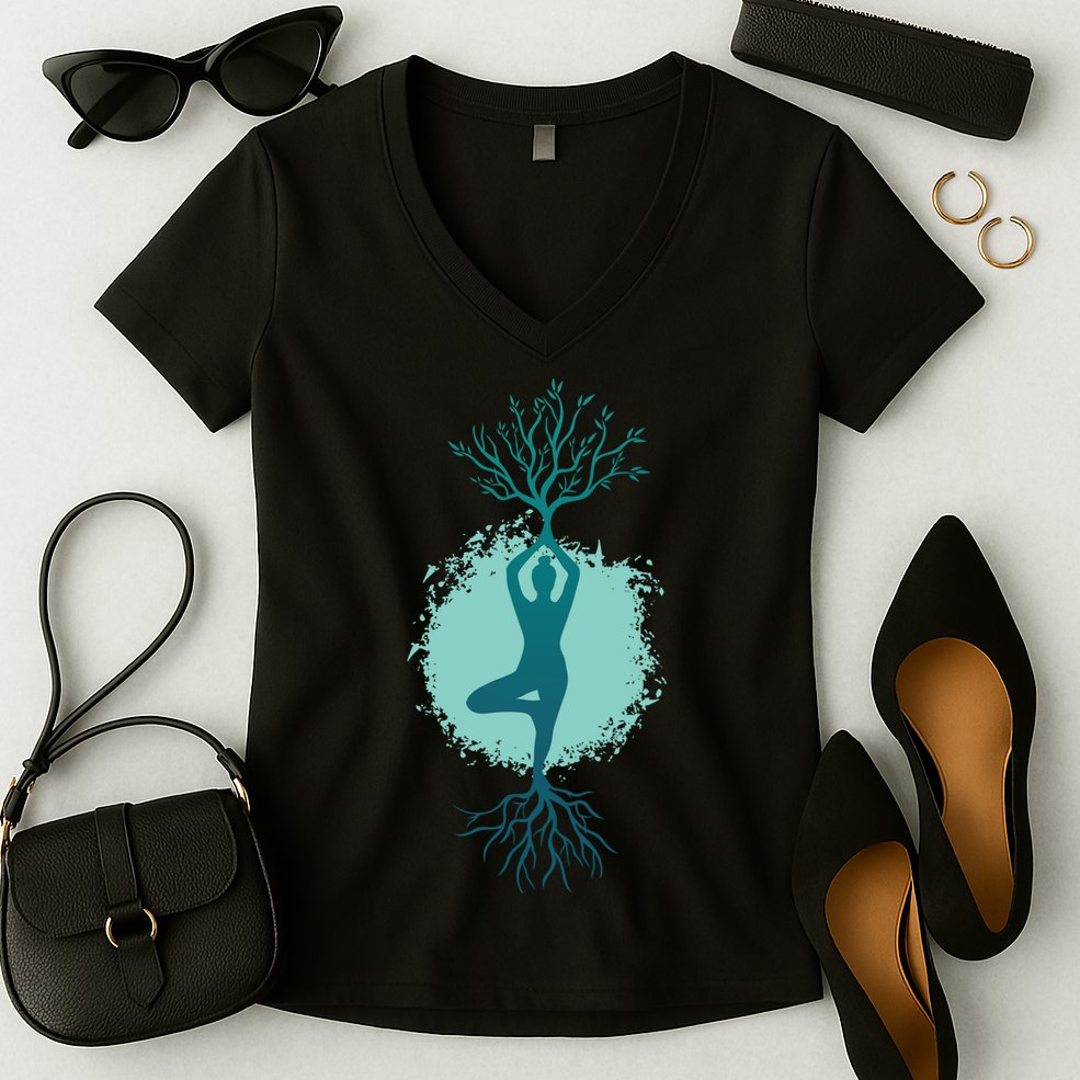 Yoga Woman Tree Women's V-Neck T-Shirt