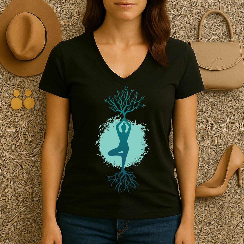 Yoga Woman Tree Women's V-Neck T-Shirt