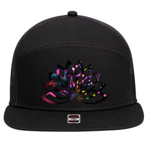 Yoga Outfit Lotus Flower Colorful Lights Meditation New Age Gift 7 Panel Mesh Trucker Snapback Hat