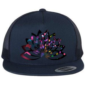 Yoga Outfit Lotus Flower Colorful Lights Meditation New Age Gift Flat Bill Trucker Hat