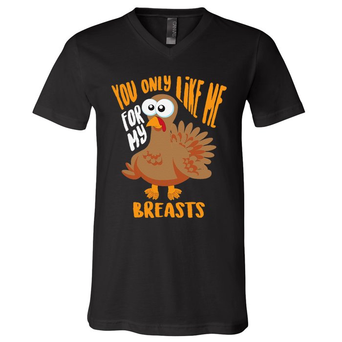 You Only Like Me For My Breasts Thanksgiving Cute Gift V-Neck T-Shirt