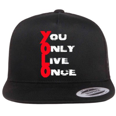 You Only Live Once Motivation Quote Inspiration Flat Bill Trucker Hat