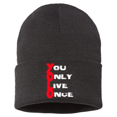 You Only Live Once Motivation Quote Inspiration Sustainable Knit Beanie