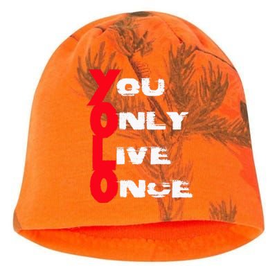 You Only Live Once Motivation Quote Inspiration Kati - Camo Knit Beanie