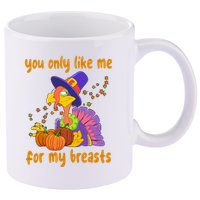 You Only Like Me For My Breasts Funny Thanksgiving Turkey 11oz C Handle Ceramic Mug