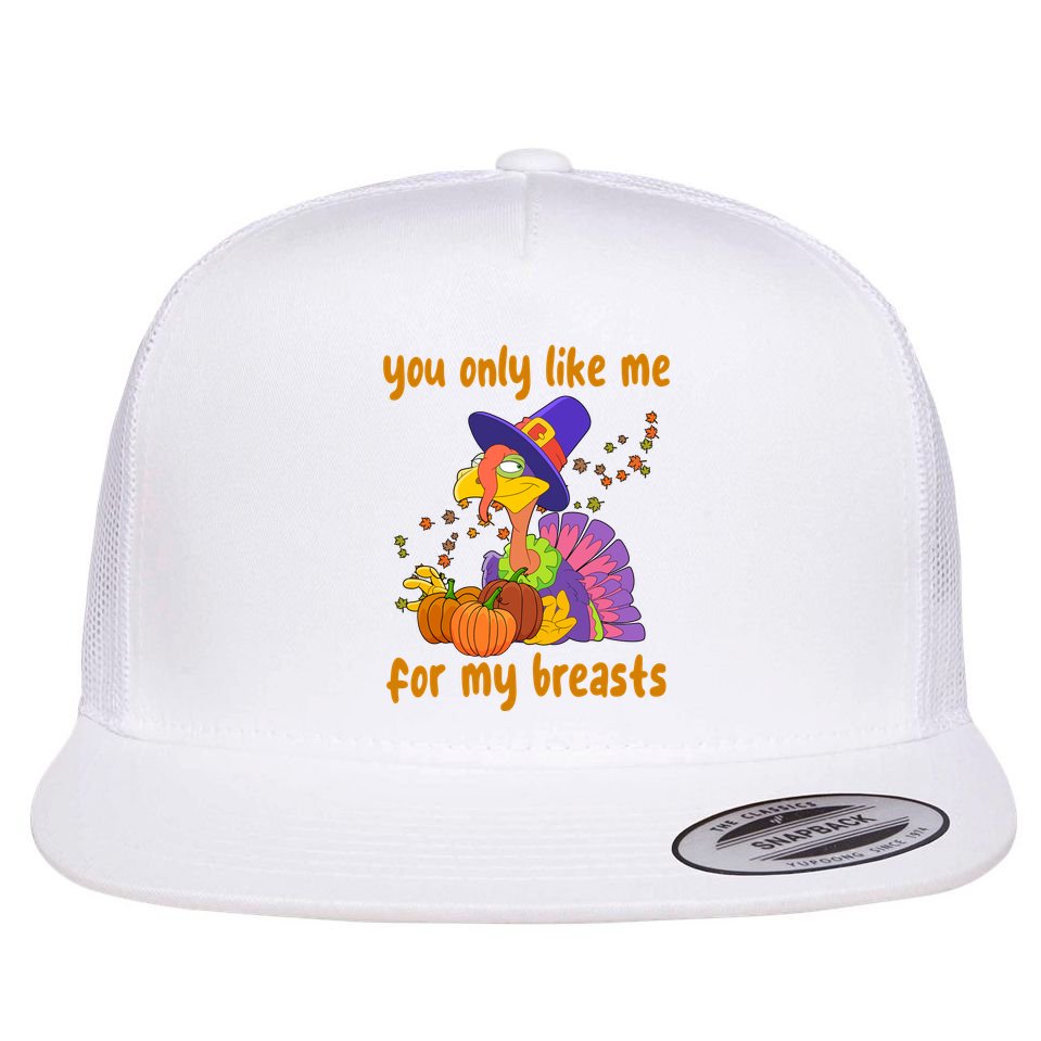 You Only Like Me For My Breasts Funny Thanksgiving Turkey Flat Bill Trucker Hat