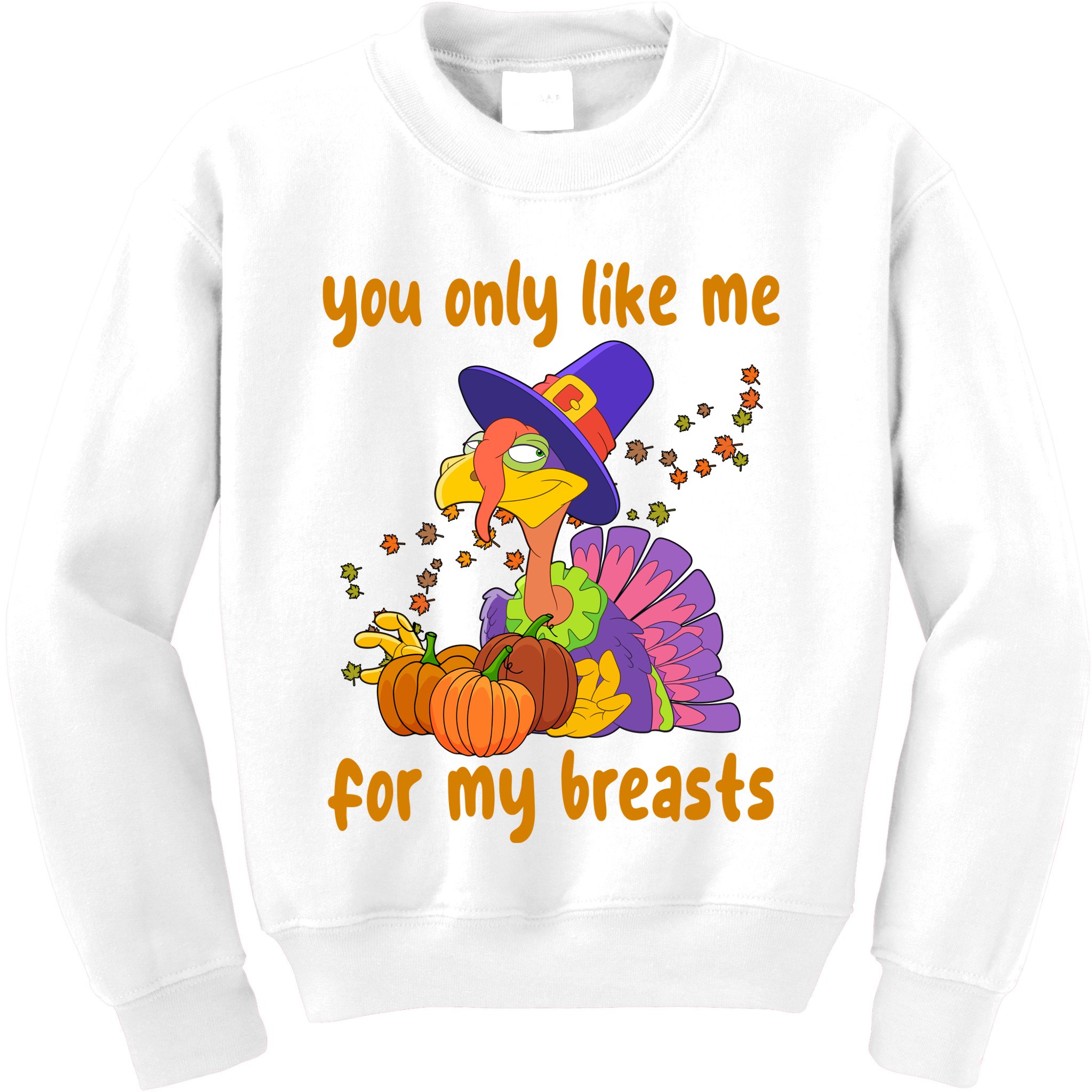 You Only Like Me For My Breasts Funny Thanksgiving Turkey Kids Sweatshirt
