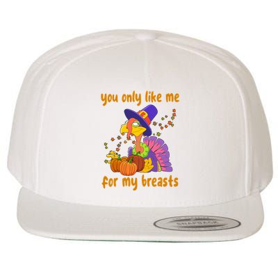 You Only Like Me For My Breasts Funny Thanksgiving Turkey Wool Snapback Cap