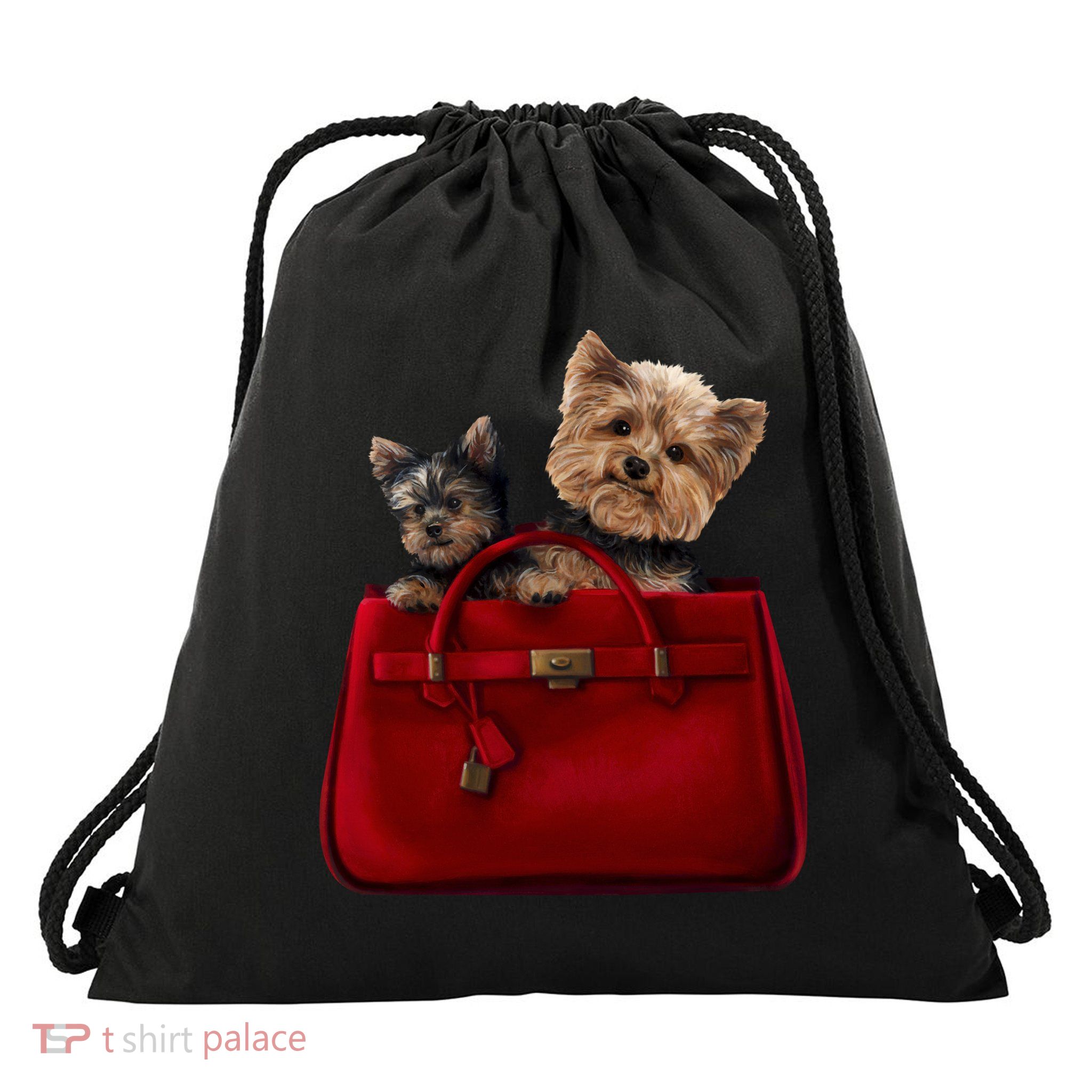 Yorki Dogs in Bag Drawstring Bag