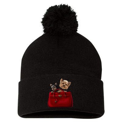 Yorki Dogs in Bag Pom Pom 12in Knit Beanie
