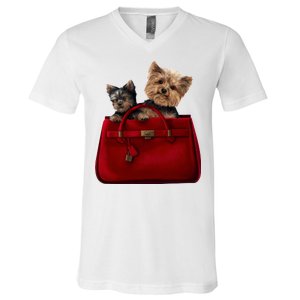 Yorki Dogs in Bag V-Neck T-Shirt