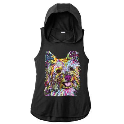 Yorkie Dog Dean Russo Ladies PosiCharge Tri-Blend Wicking Draft Hoodie Tank