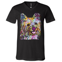 Yorkie Dog Dean Russo V-Neck T-Shirt