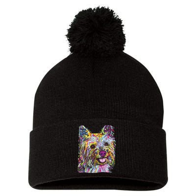 Yorkie Dog Dean Russo Pom Pom 12in Knit Beanie