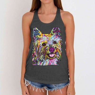 Yorkie Dog Dean Russo Women's Knotted Racerback Tank