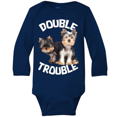 Yorkie Double Trouble Baby Long Sleeve Bodysuit