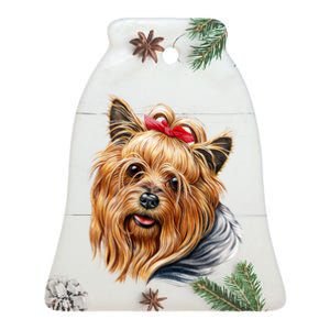 Yorkie Girl Ceramic Bell Ornament