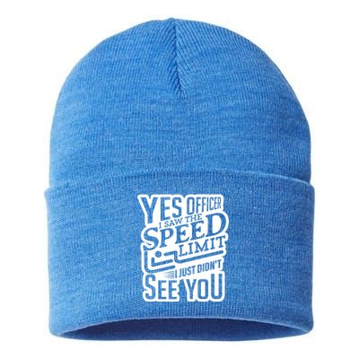 Yes Officer Speeding For Car Enthusiasts Mechanics Carguy Gift Sustainable Knit Beanie