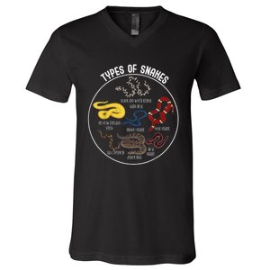 Ypes Of Snakes Educational Serpent 7 Different Snake V-Neck T-Shirt