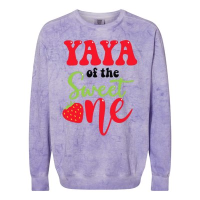 Yaya Of The Sweet One Strawberry Summer First Birthday Colorblast Crewneck Sweatshirt