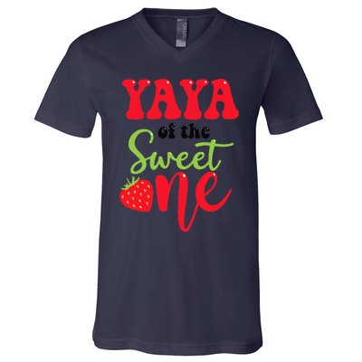 Yaya Of The Sweet One Strawberry Summer First Birthday V-Neck T-Shirt