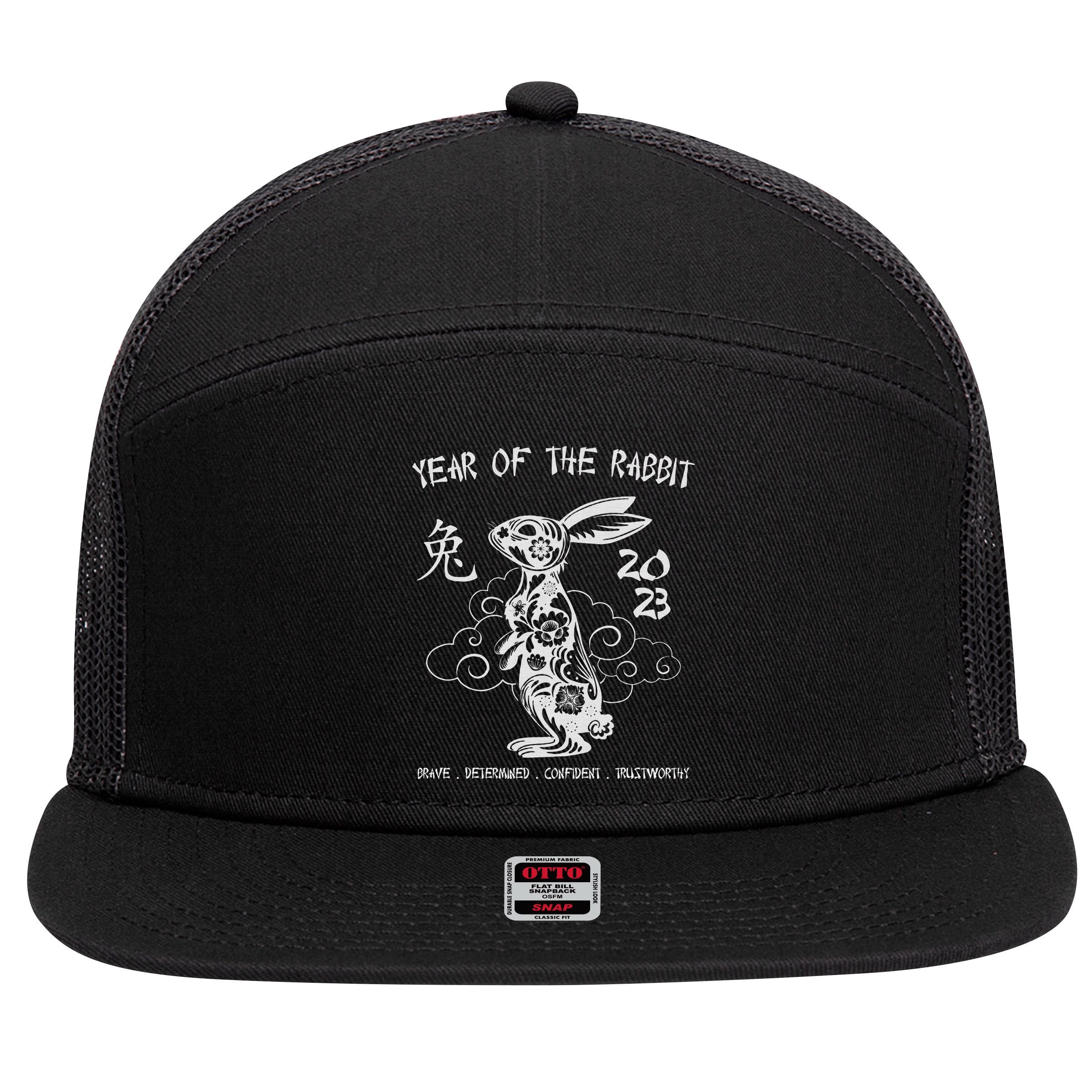 Year Of The Rabbit Chinese Zodiac Chinese New Year 7 Panel Mesh Trucker Snapback Hat