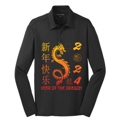 Year Of The Dragon 2024 Zodiac Chinese New Year 2024 Silk Touch Performance Long Sleeve Polo