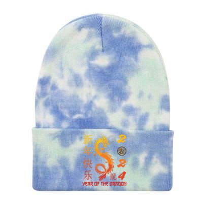 Year Of The Dragon 2024 Zodiac Chinese New Year 2024 Tie Dye 12in Knit Beanie