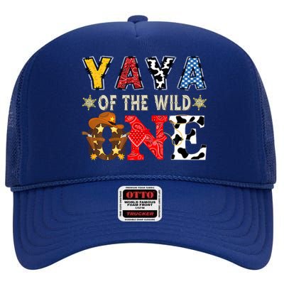 Yaya Of The Wild One 1st Birthday Western Cowboy High Crown Mesh Back Trucker Hat