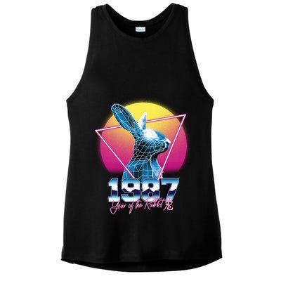 Year Of The Rabbit – Chinese Zodiac – Synthwave Style Ladies PosiCharge Tri-Blend Wicking Tank