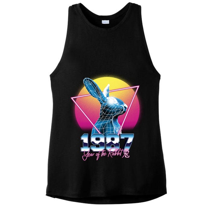 Year Of The Rabbit – Chinese Zodiac – Synthwave Style Ladies PosiCharge Tri-Blend Wicking Tank