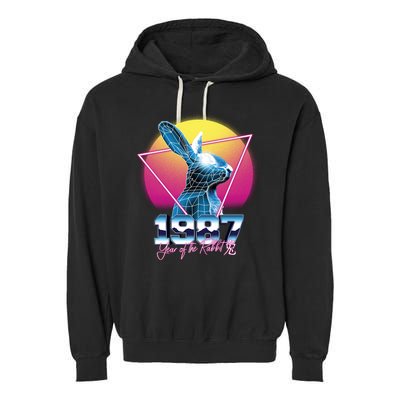 Year Of The Rabbit – Chinese Zodiac – Synthwave Style Garment-Dyed Fleece Hoodie