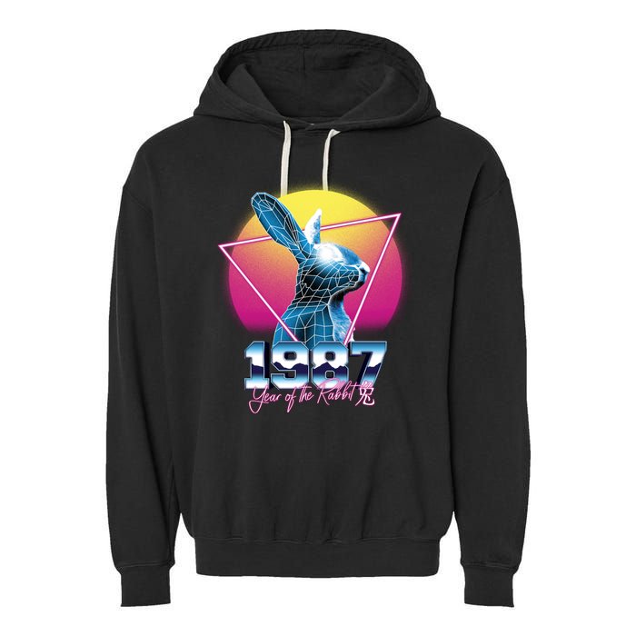 Year Of The Rabbit – Chinese Zodiac – Synthwave Style Garment-Dyed Fleece Hoodie